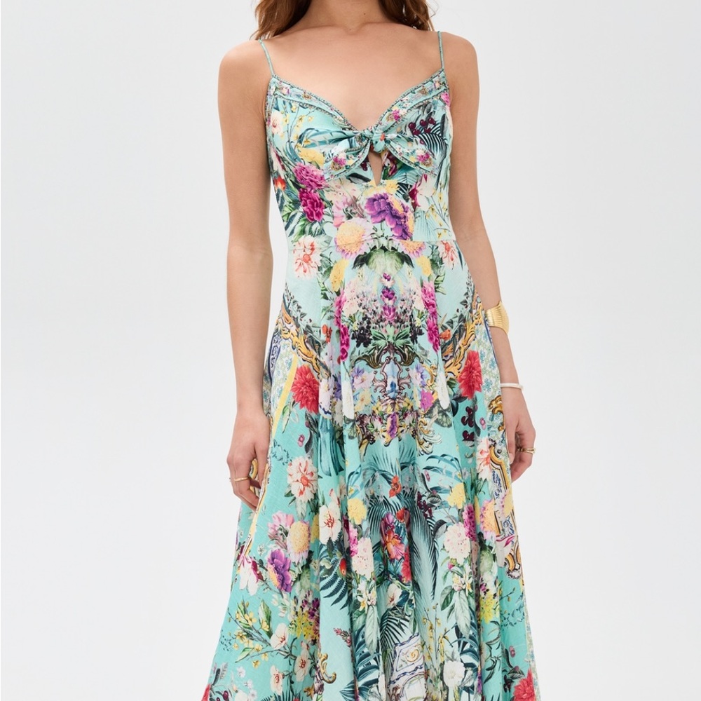 NWT Camilla Gardens of Queluz Linen Tie Front Maxi Dress size medium
